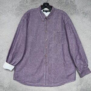 VTG Rainforest Chambray Shirt Men's Sz L Purple Pocket Button Up Made Hong Kong